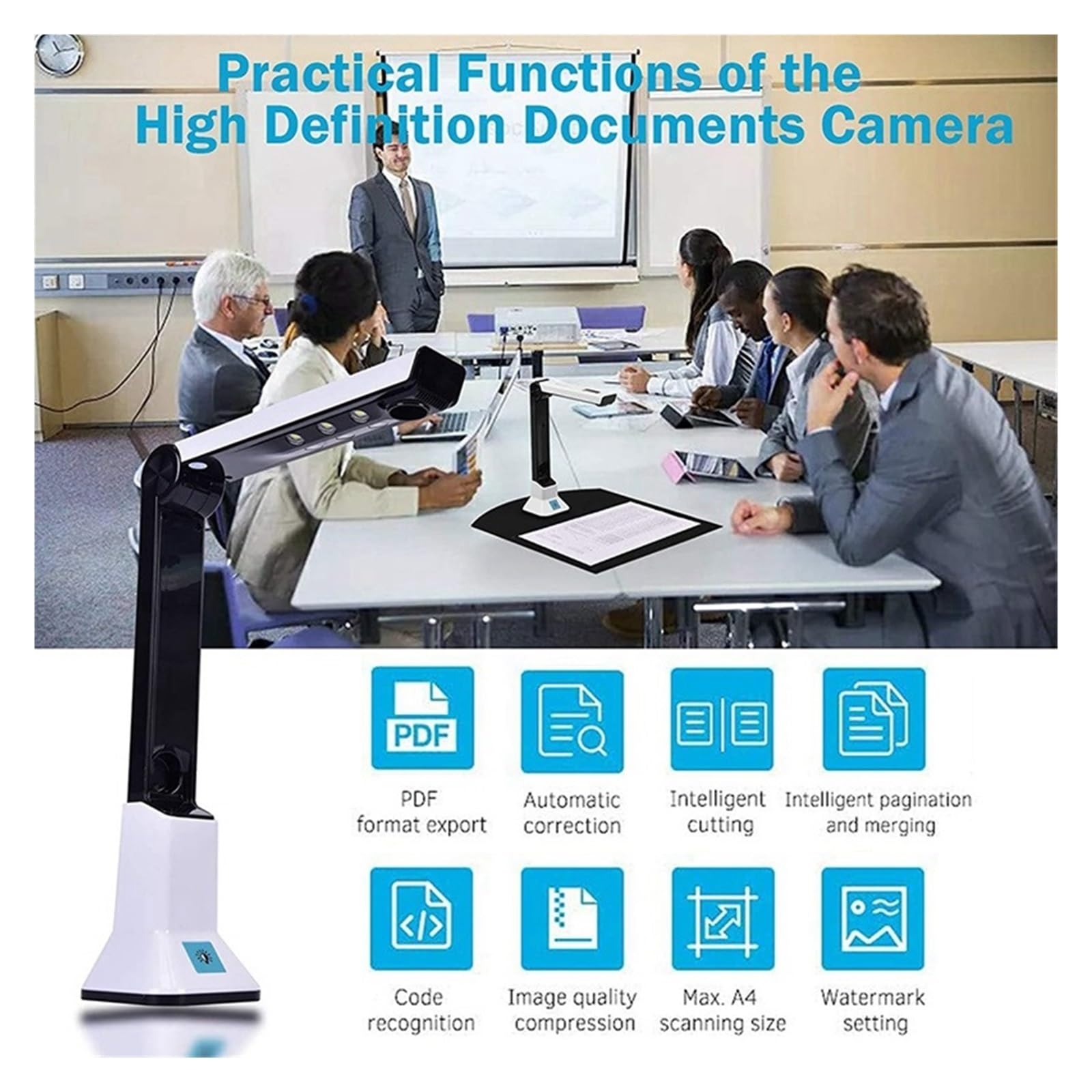 Kamera dokumentacyjna dla nauczycieli, przenośny skaner dokumentacyjny USB ze stojakiem Skaner fotograficzny z kamerą dokującą w formacie HD 8 MP w formacie A4
