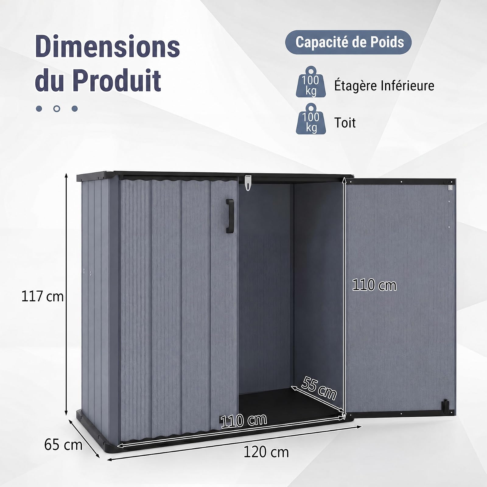 RELAX4LIFE Coffre de Jardin en Résine 660 L Étanche 120x65x117cm (Gris)