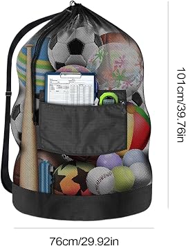Mesh Bags Drawstring, Heavy Duty Large Capacity Drawstring Mesh Bag, Sports Outdoor Recreation Accessories for Cloth Beach Football School Picnic Volleyball Park