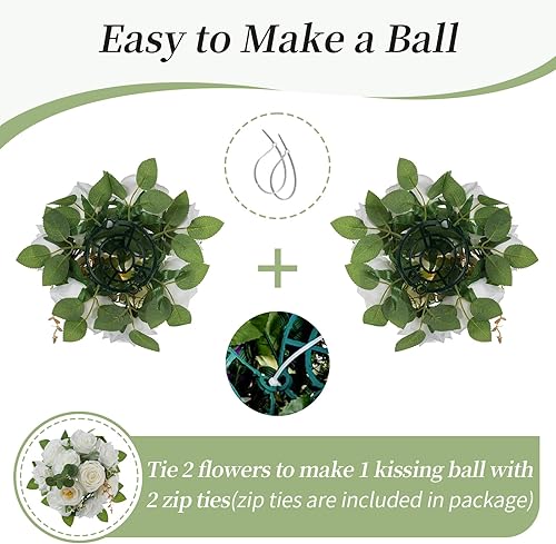 Miniatura 4 de BLOSMON Bolas de flores artificiales, centros de mesa de boda, 2 piezas de rosas artificiales, decoración para mesa, bola de besos de seda, arreglos