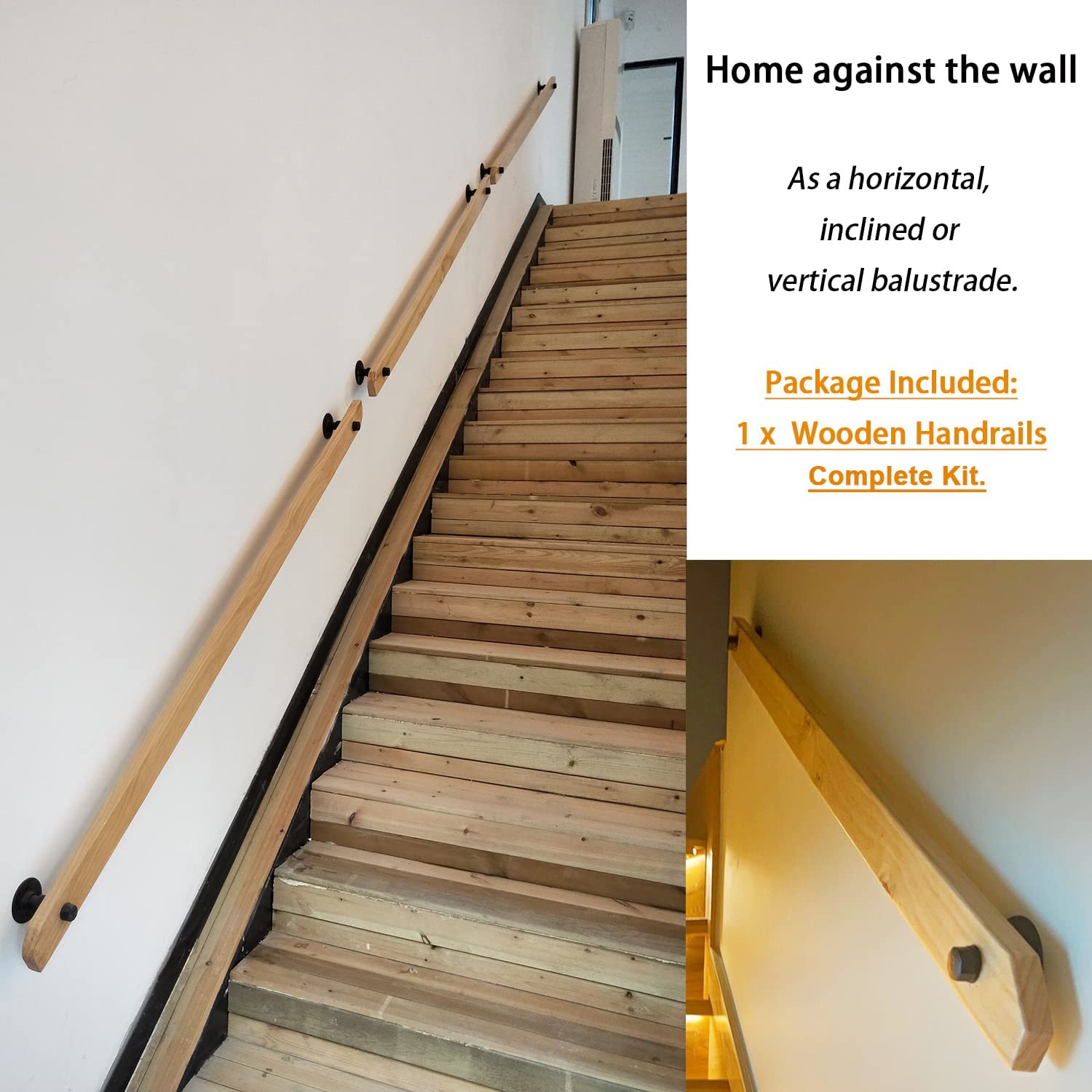 Nisorpa 3.3ft Stairs Wood Handrail Kit for Indoor Stairs Railing Non
