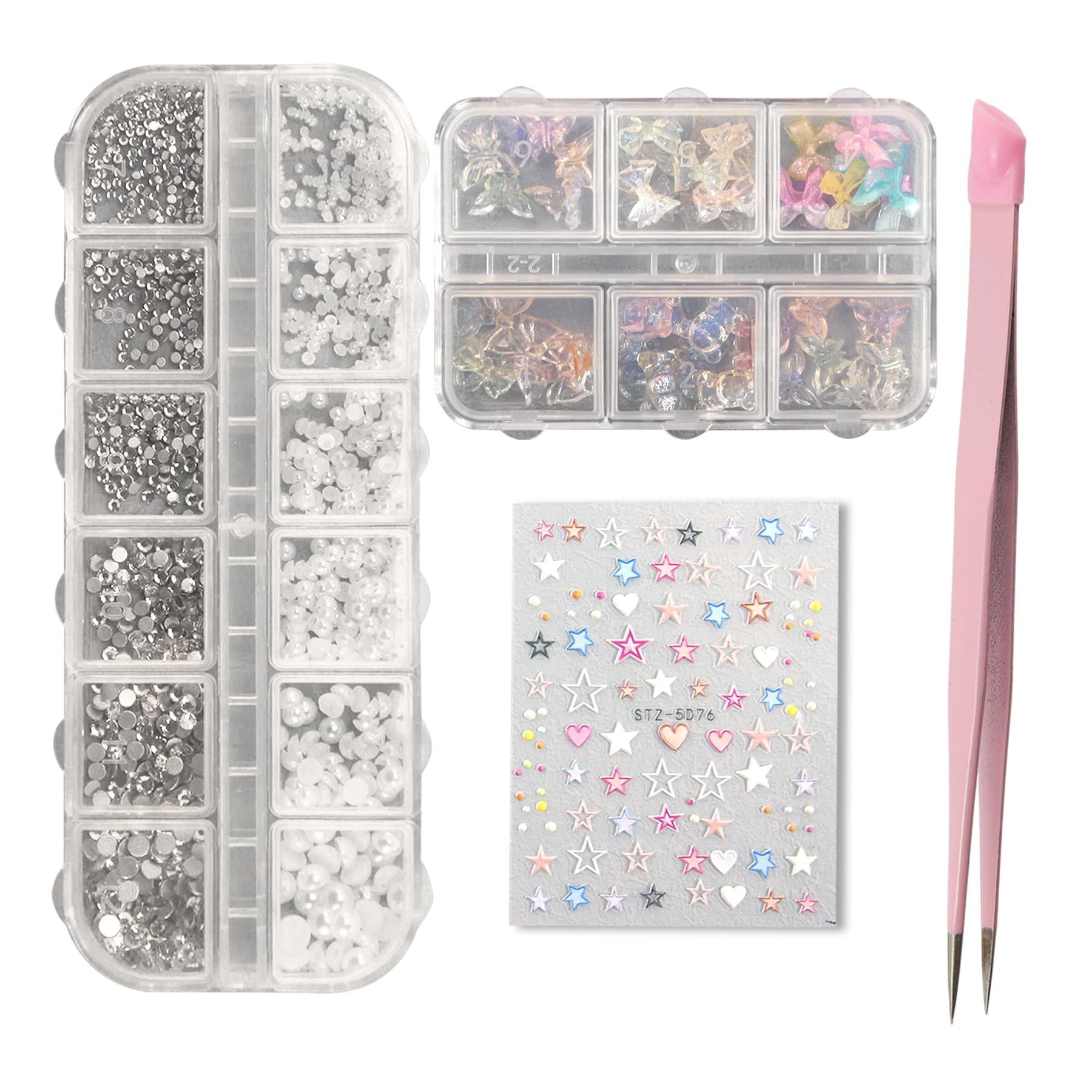 EKIND Nail Art Kit, Nail Art Stone, 1 Nail Art Sticker Embossed 3D 3D, Acrylic Butterfly Bear Bow Nail Jewelry with Tweezers on Both Ends, Nail Art Accessories
