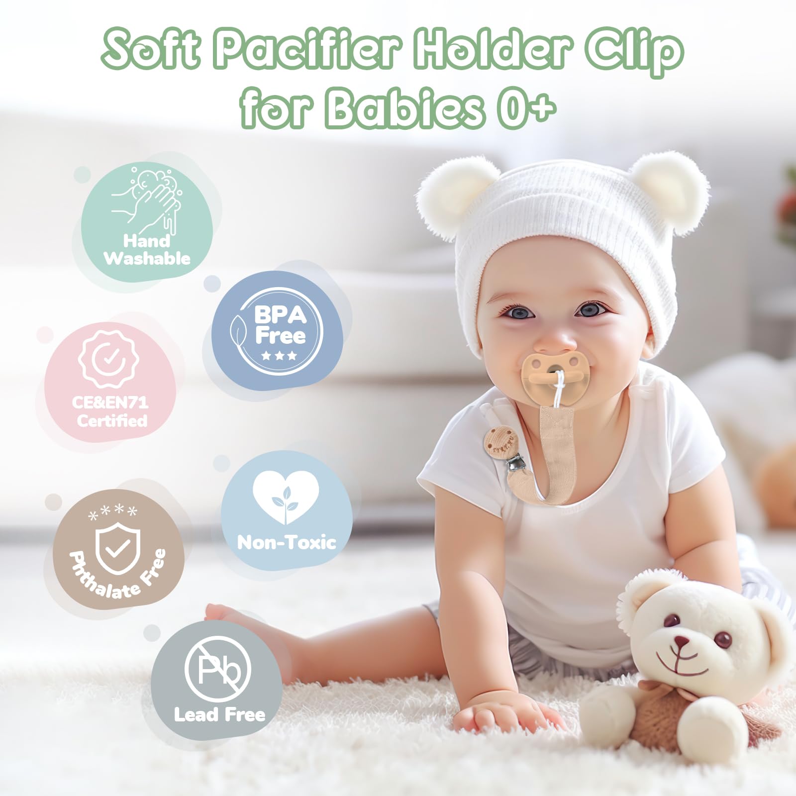 TYRY.HU Catenella Portaciuccio Tessuto Morbido Catenella Ciuccio Fatto a Mano Succhietto Porta Clip di Legno Cotone Bambini Ragazzi Massaggiagengive Clip Baby Regalo,4 Pezzi