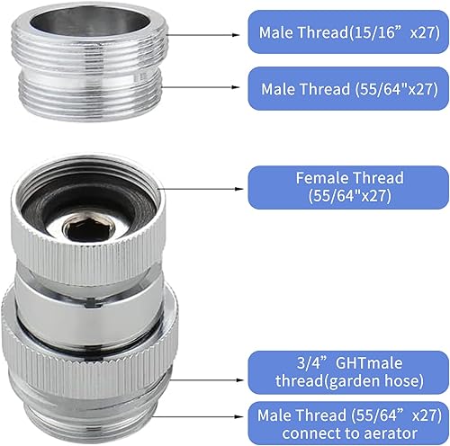 Miniatura 2 de Happyreise Kit adaptador de grifo para fregadero, adaptador de grifo giratorio de 360 grados a manguera de jardín, adaptador de manguera de jardín