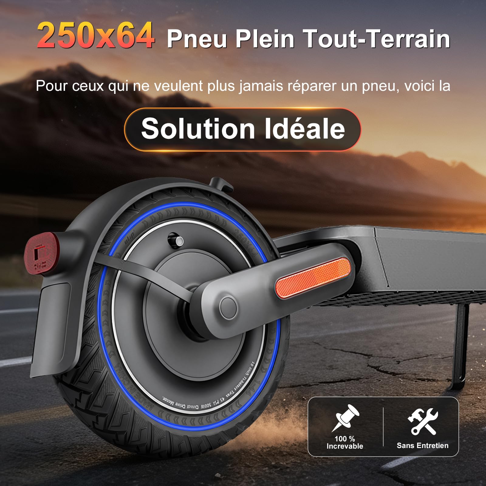 250x64 Pneus Pleins pour Xiaomi 4 Ultra, Navee S65, Navee S65C Trottinette Électrique 250 * 64 Pneus Solides Tout Terrain 10 Pouces Pneus en Caoutchouc Plein Pneus de Remplacement Accessoires