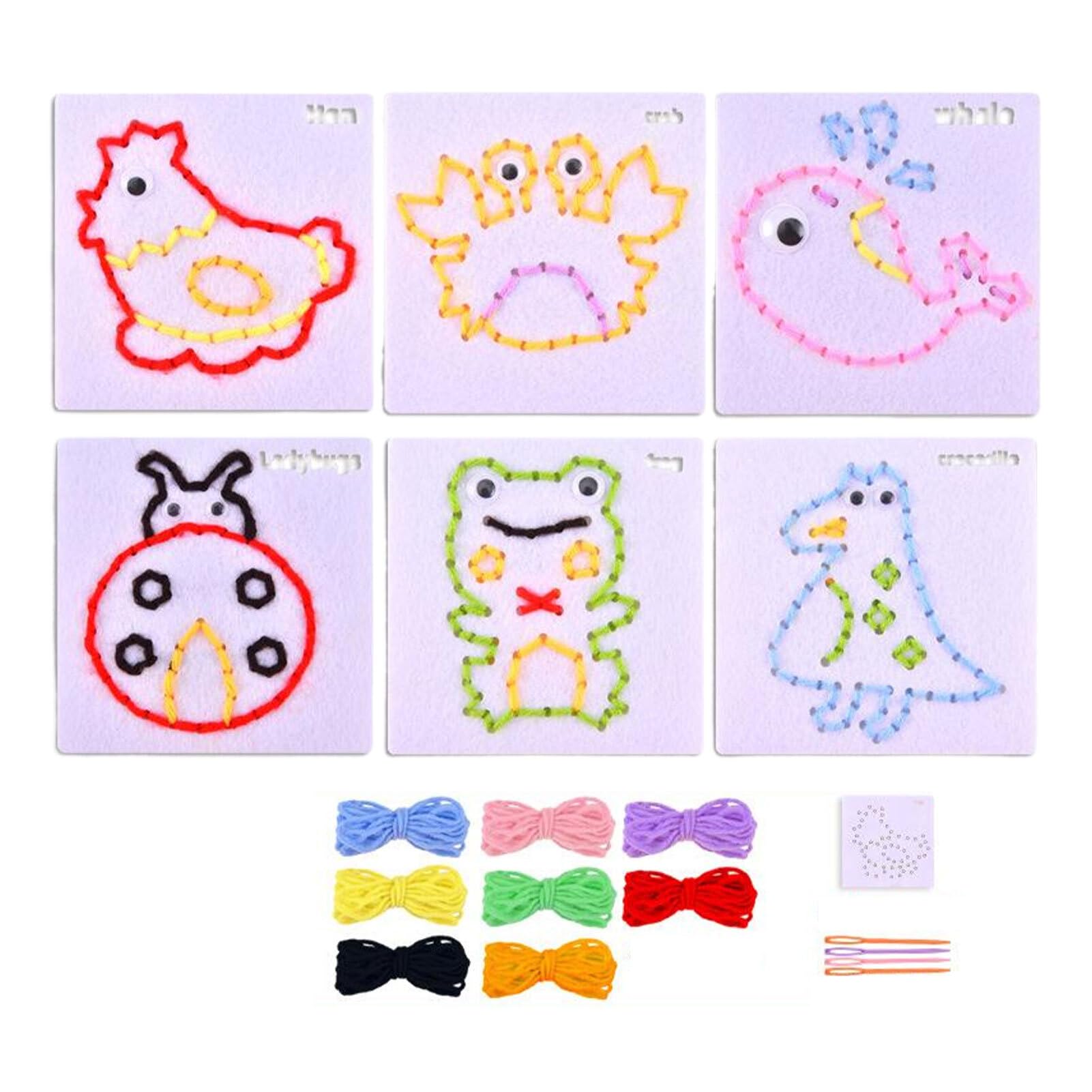 TWISAXC 6pieces Colorful Threading Sensory Board Early Education Toy for Kids Calm Down Threading Boards Sensory Board, Animal