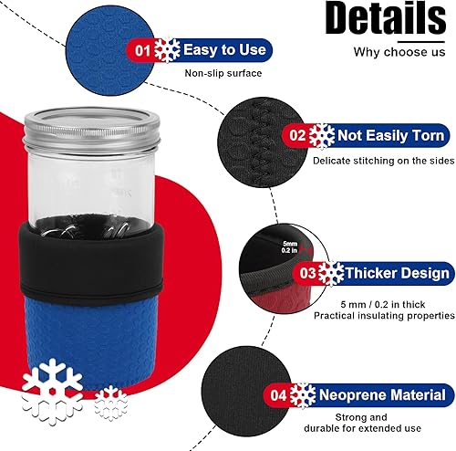 Miniatura 4 de Desing Wish Funda de neopreno para tarro Mason de boca ancha de 24 onzas, antideslizante, acogedora, aislada, fundas protectoras de 3.0 x 5.5