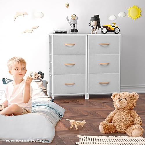 Miniatura 5 de ROMOON Mesita de noche con 3 cajones de tela muebles de noche mesa de acento ligera unidad de cajón de almacenamiento con contenedores de tela