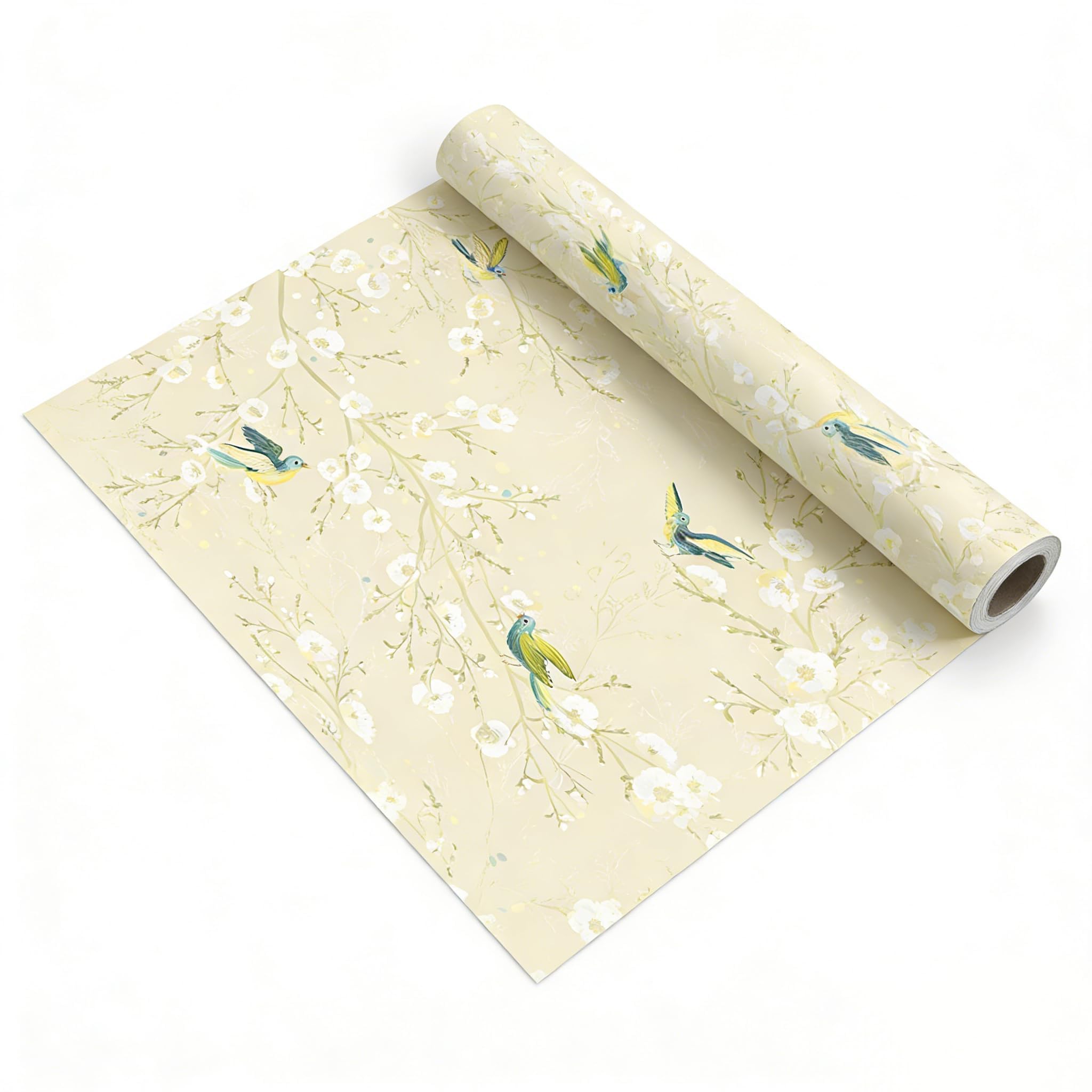 VEELIKE 壁紙 壁紙シール リメイクシート 44.5x300cm 花鳥柄 ベージュ かべがみ ふすま紙 防水 剥がせる のり付き 日本風