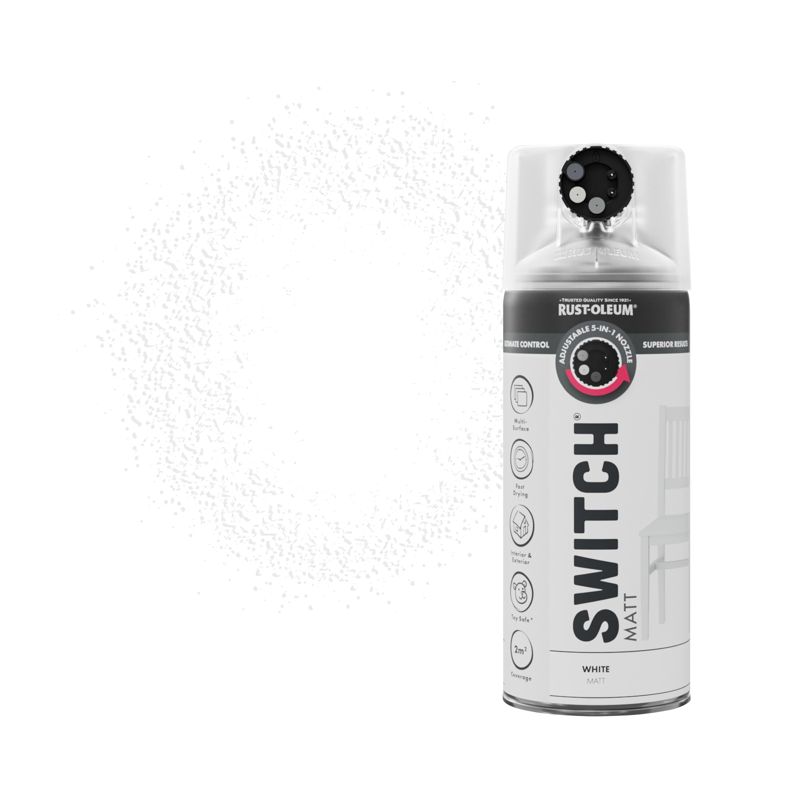Rust-Oleum Switch 5 in 1 Nozzle Multi Surface Topcoat Decorative Spray Paint Aerosol 400ml White Matt Finish