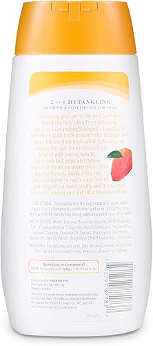 Miniatura 5 de Arm & Hammer Ultra Fresh Champú desenredante 2 en 1 + acondicionador, aroma a pera de pepino, baño para perros con aceite de coco, bicarbonato