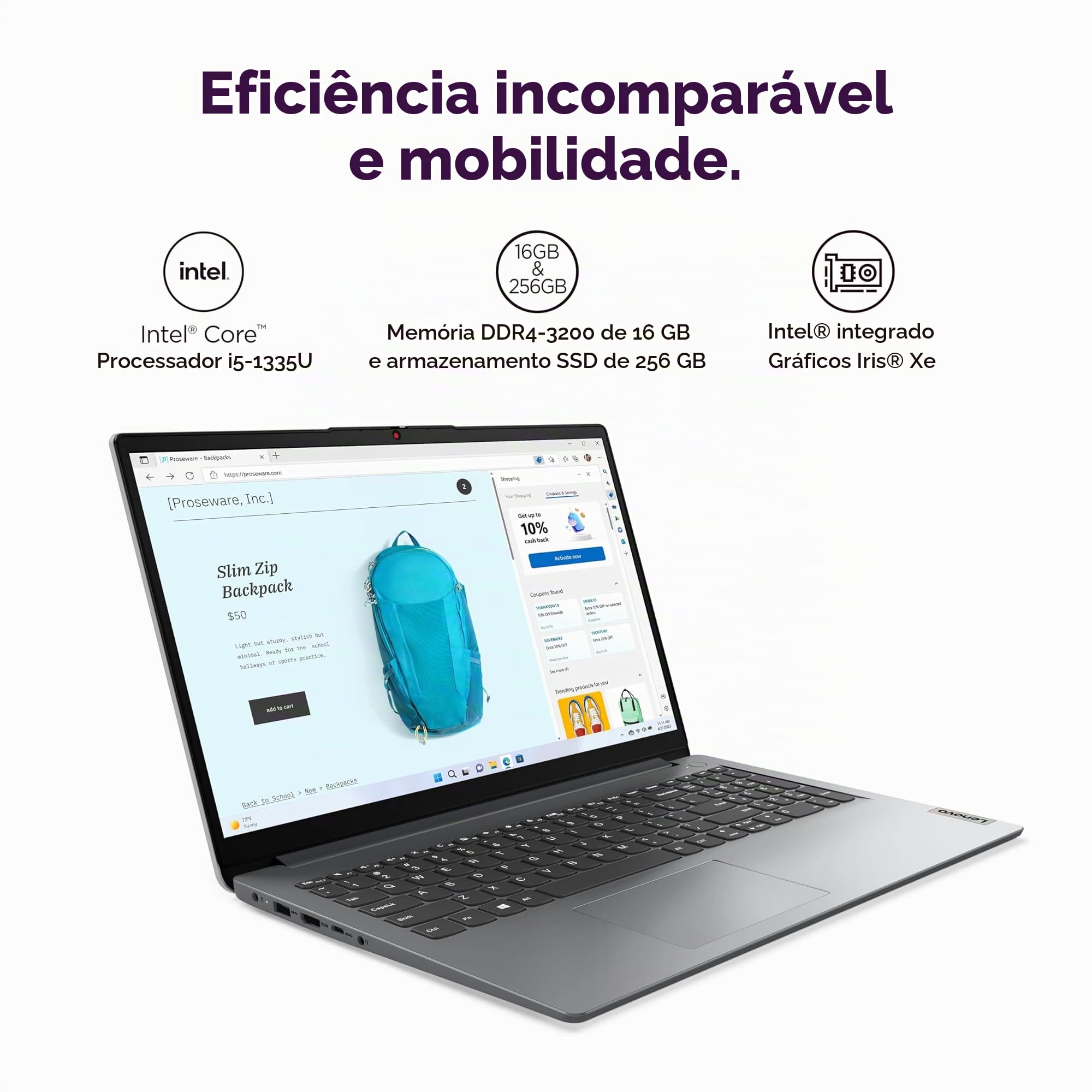 Lenovo Ideapad 1i Notebook Intel Core i5-1335U, 16GB RAM, Cinza