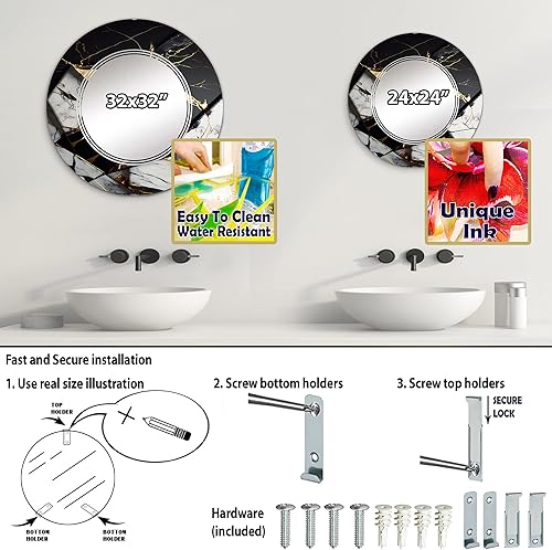 Miniatura 4 de DesignQ Abstract Geode Gold IV- Vanity Mirror, Bathroom Mirrors, Wall Mirrors for Living Room, Bedroom - Round Mirror - Large 24'x24', 32'x32'