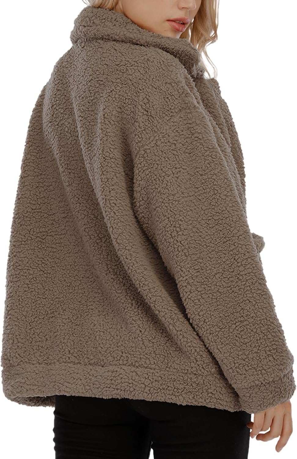 Women's Fuzzy Fleece Faux Shearling Coat, Winter Warm Oversized Jacket with Lapel Collar, Casual Zipper Outwear for Daily Use - Image 2