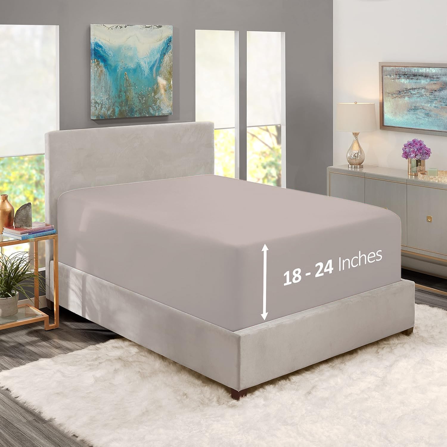 Hearth &amp; Harbor Extra Deep Pocket King Fitted Sheet, Linen
