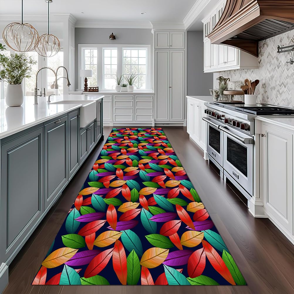 Bunt Waschbarer Teppich Läufer Meterware Herbst Küchen Teppich rutschfest Teppichläufer Waschbar Lang für Flur Küche Korridor Schlafzimmer Wohnzimmer Fußmatten,80x200cm