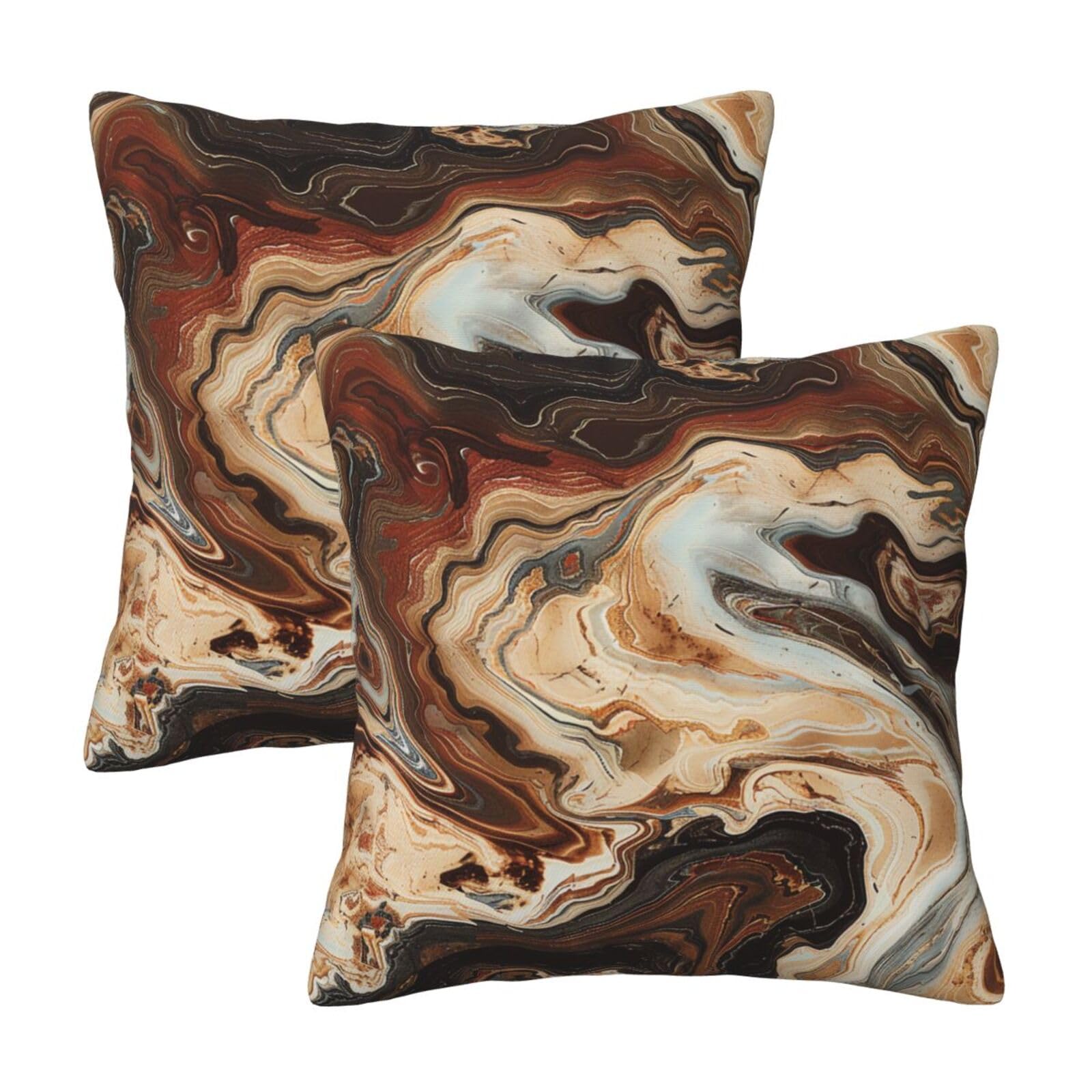 Marble Mixed Brown Throw Pillow Cases 2 Pack Square Pillowcases Soft Pillow Protectors for Couch Livingroom Sofa Bed Office Car,30x30 CM