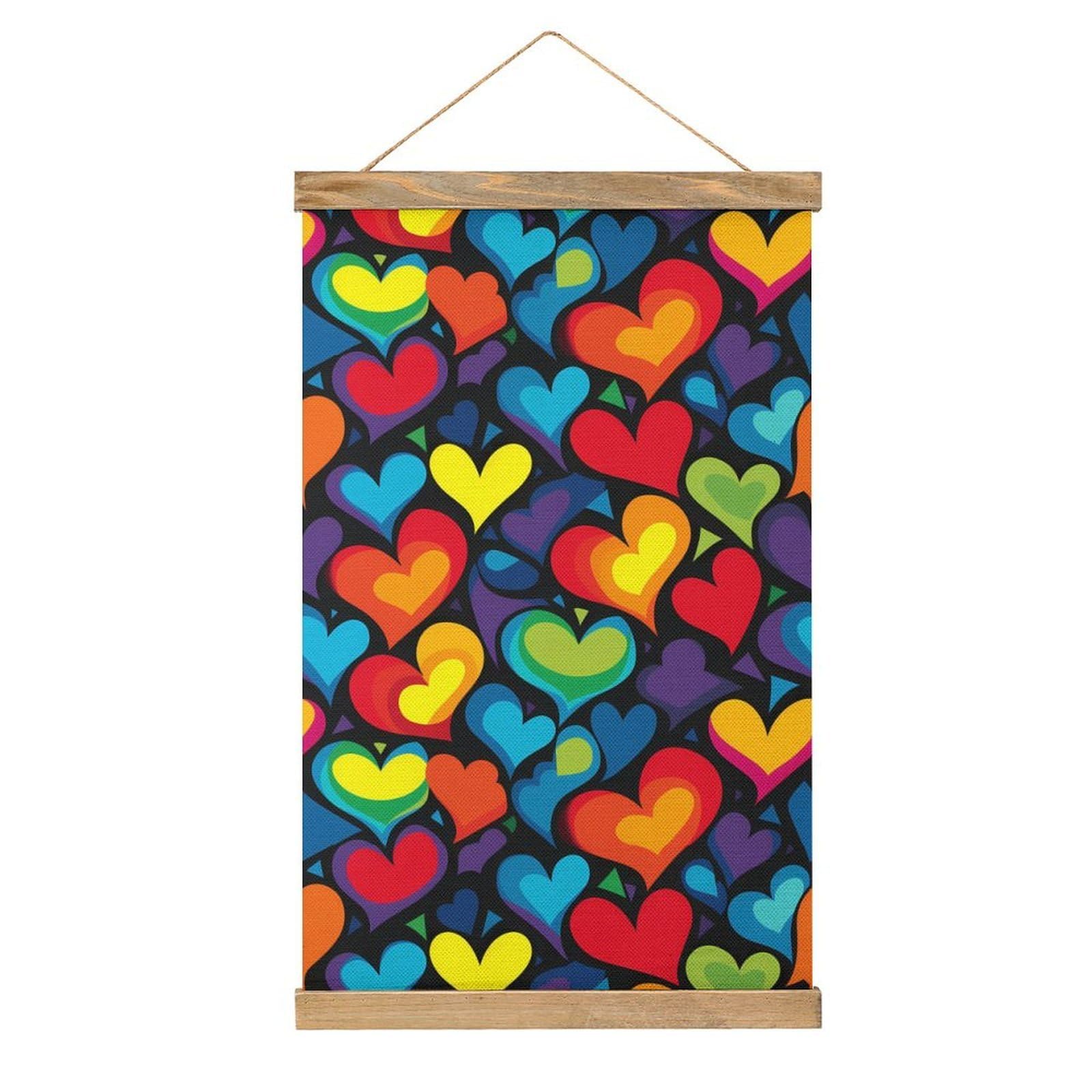 CGSBNGHA Heart LGBT Rainbow Wall Art Prints Linen Hanging Painting Scroll Paintings Pictures Decor for Home