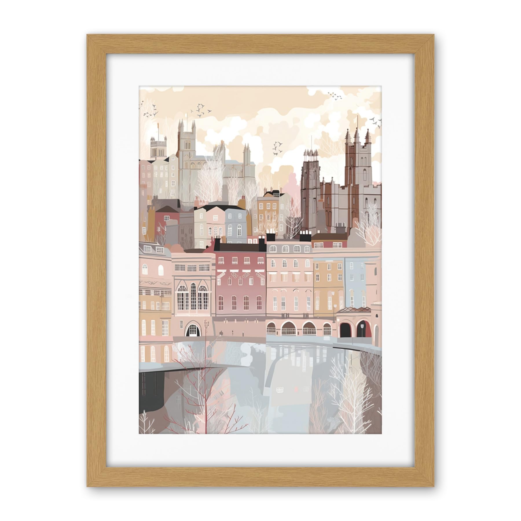 Artery8 Bath Georgian Architecture Pastel Colour Cityscape Artwork Framed Wall Art Print 18X24 Inch