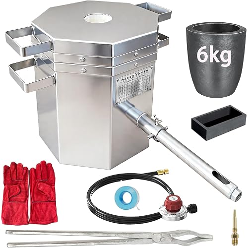 6KG Propane Melting Furnace Kit | High-Temp Smelting Furnace for Gold, Silver, Copper, Aluminum | Smelter Foundry Kit with Crucible & Tongs for Metal Casting (6KG Propane Melting Furnace)