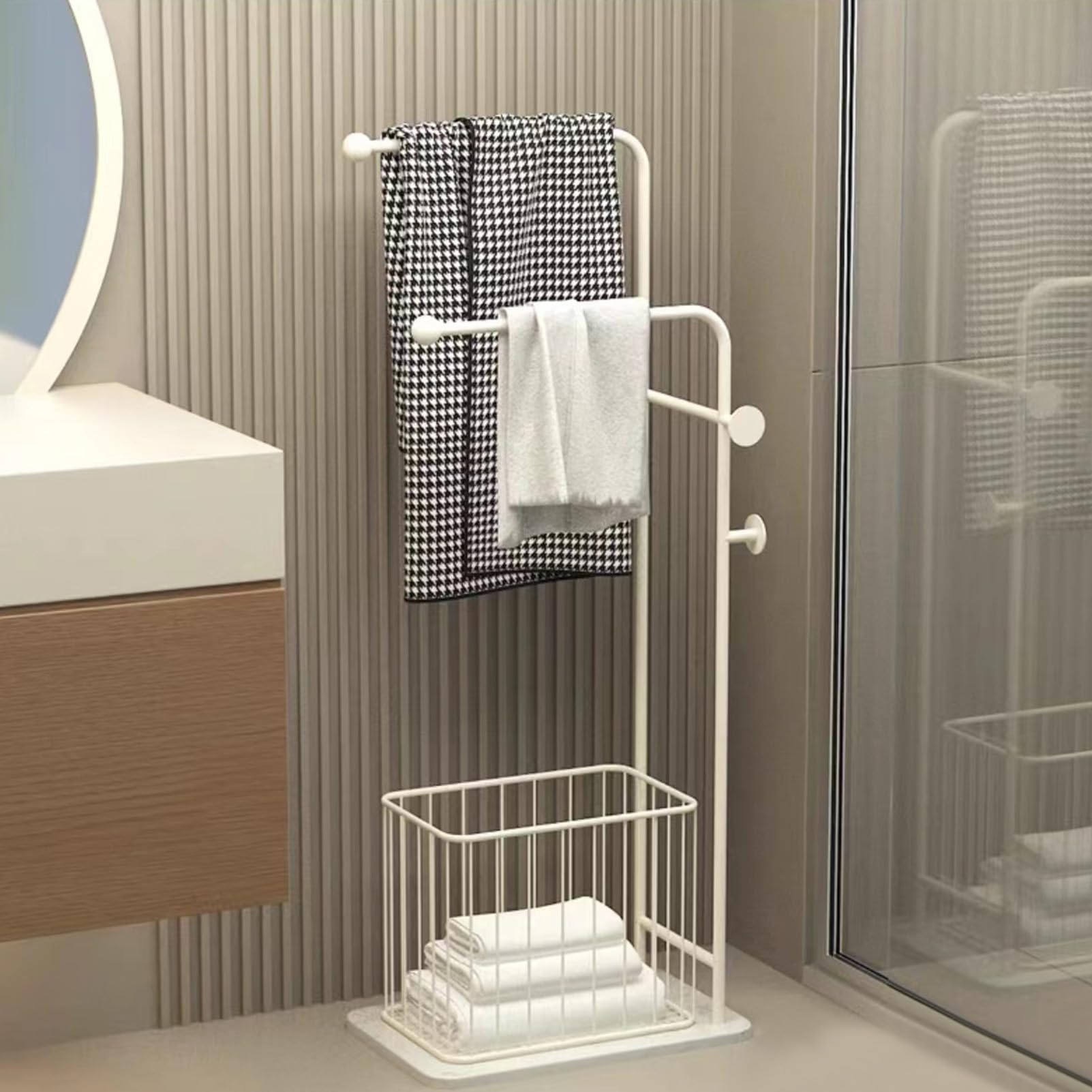 Bathroom Dirty Clothes Basket, Floor Standing Washroom Shelf, Household Dirty Clothes Basket, Metal Light Luxury Storage Shelf