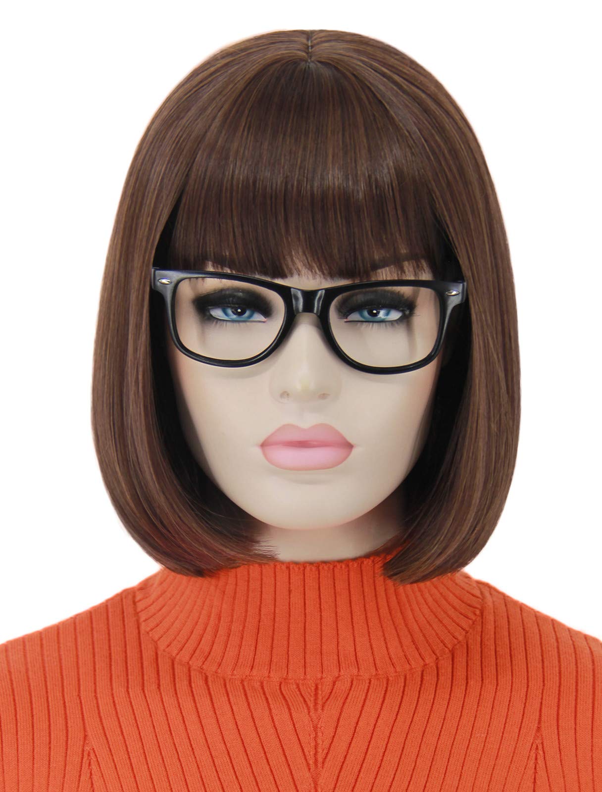 Mersi Brown Bob Wigs for Women Costume Short Hair Wig with Bangs for Party Halloween S084BR