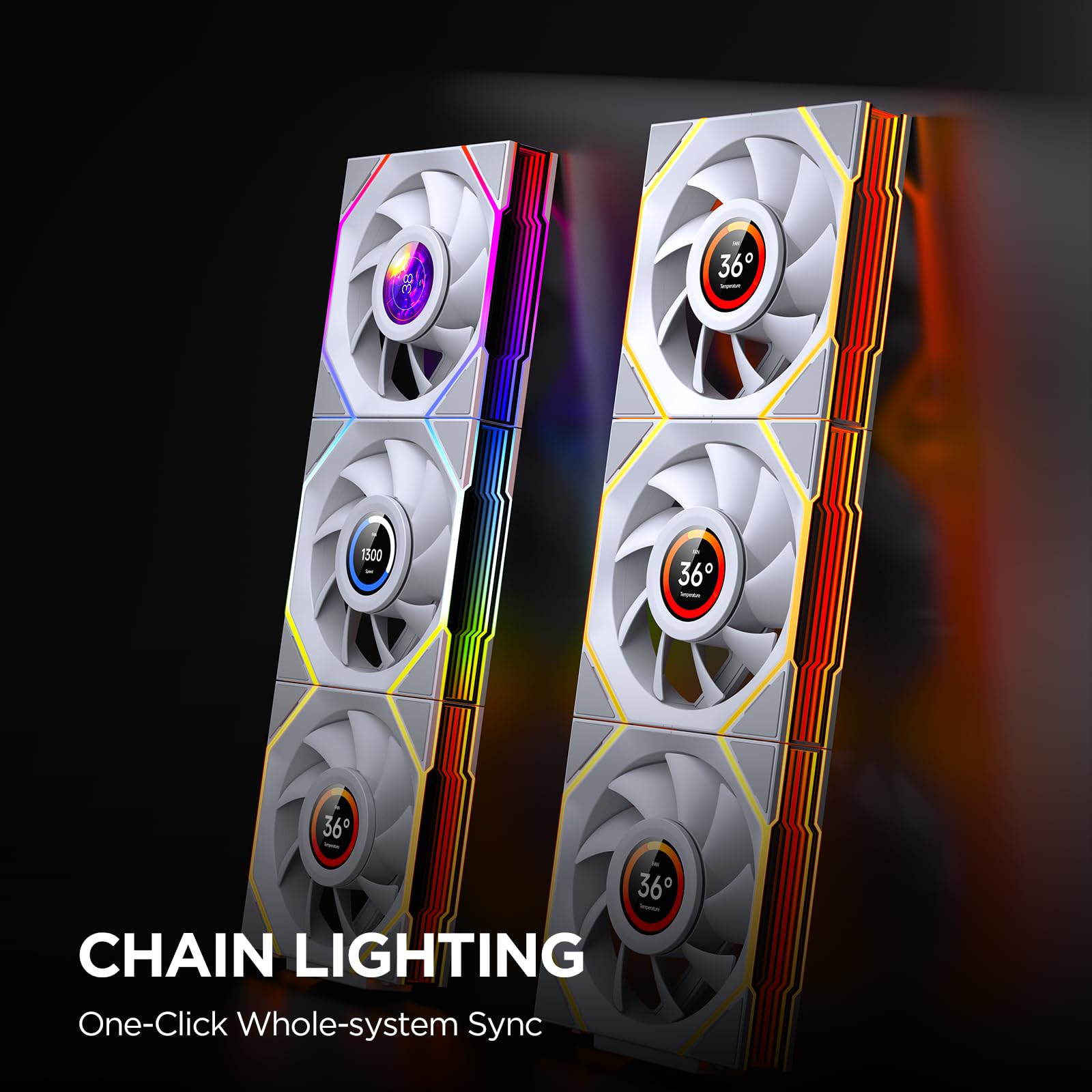 TZMRIT Interstellar-V4 LCD Daisy Chain RGB PC Fan 120 mm, 1.5 Inch LCD/24 LEDs/2100 RPM/61.54CFM/28 mm (White Reverse)
