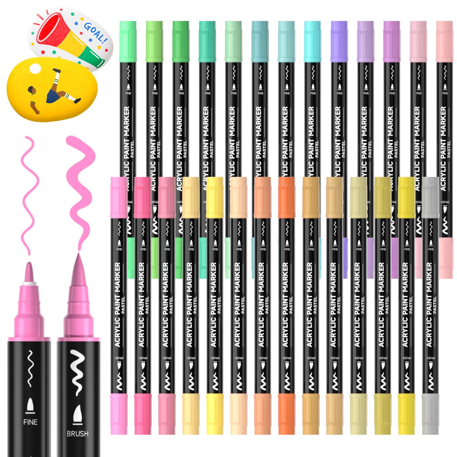 Shuttle Art Rotuladores Acrilicos Pastel, 28 Colores Pastel Rotuladores Acrilicos Permanentes de Punta Pincel y Fina, Acrylic Markers para Niño Adulto Piedras Plástico DIY Global Recycled Standard Global Recycled Standard Global Recycled Standard