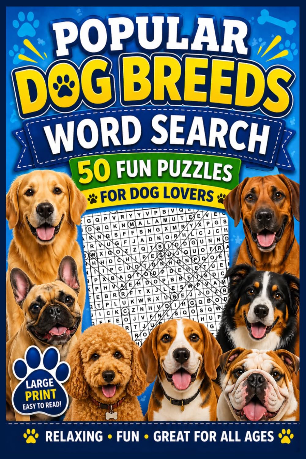 Popular Dog Breeds Word Search: 50 Fun & Relaxing Puzzles for Dog Lovers