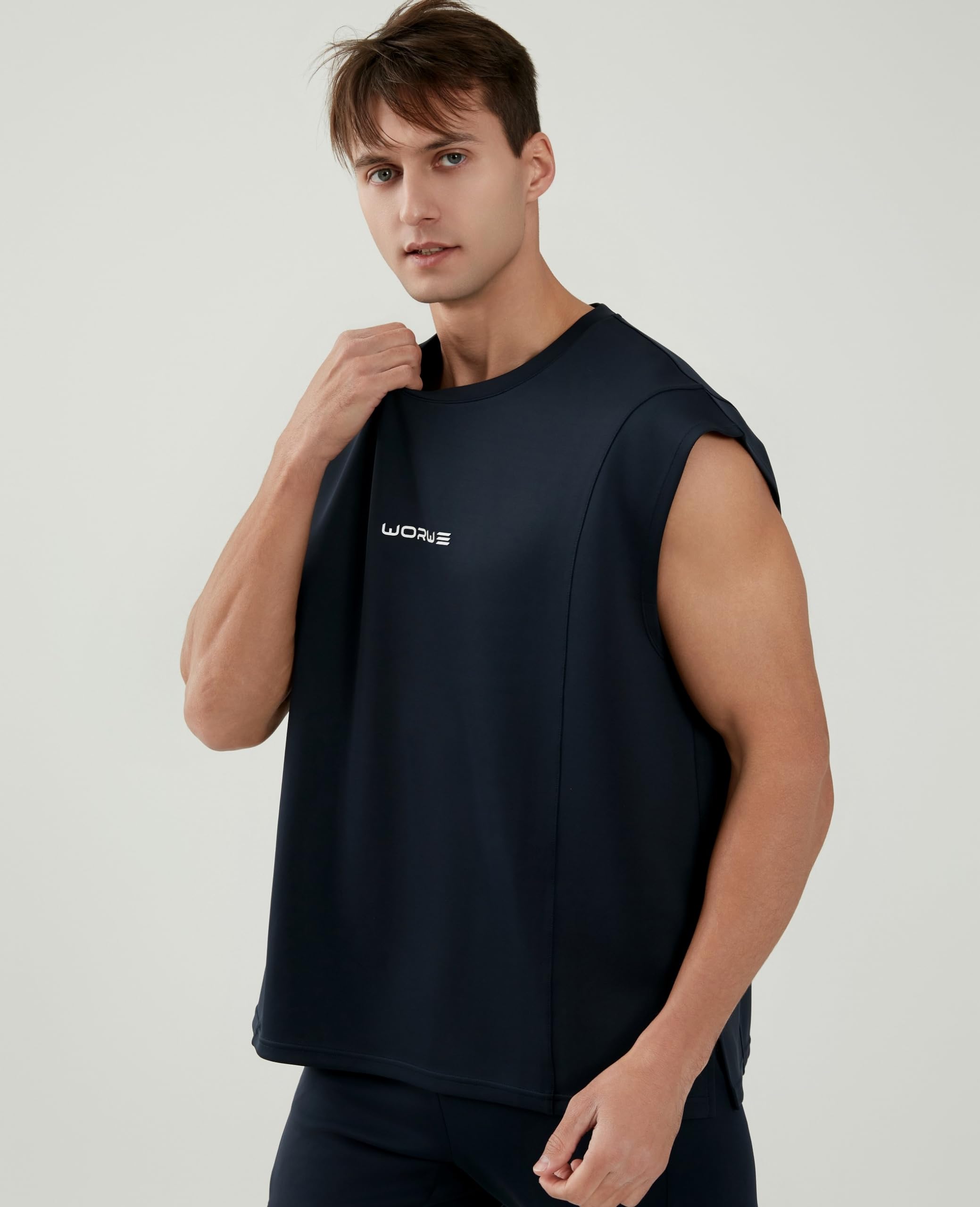 Maglietta Senza Maniche da Uomo Stile Spalla Caduta Moda Sportiva Fitness Asciugatura Rapida ranspirabile Bretella Top Logo 3D Anti-UV Girocollo