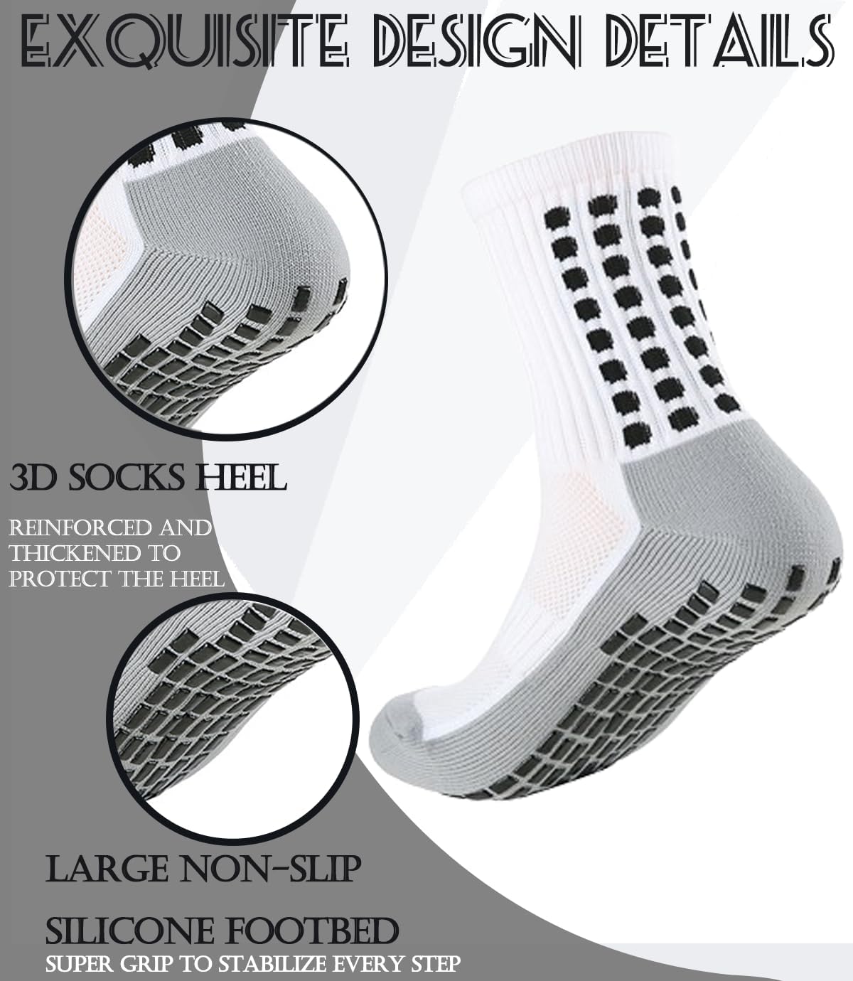 1 Set Soccer Grip Socks,Shin Guard Sleeves for Football Basketball for Men and Women Black/White One Size - Image 3