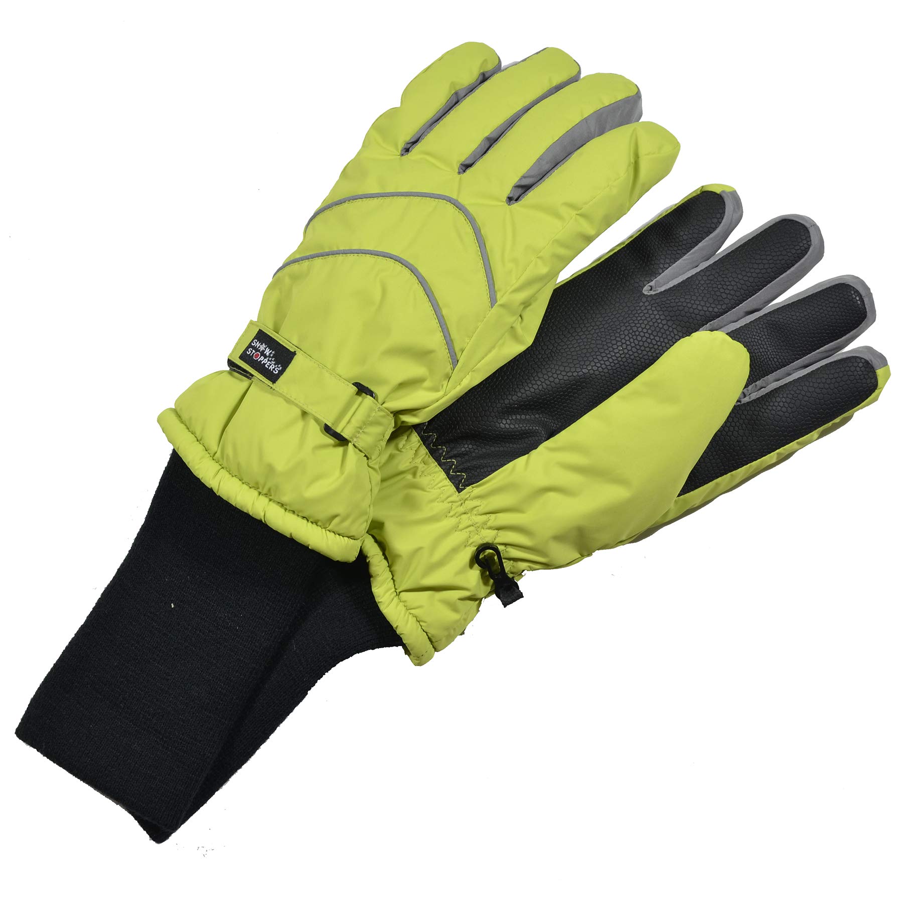 SnowStoppers Kid's Waterproof Long Cuff Winter Gloves (Lime, Large)