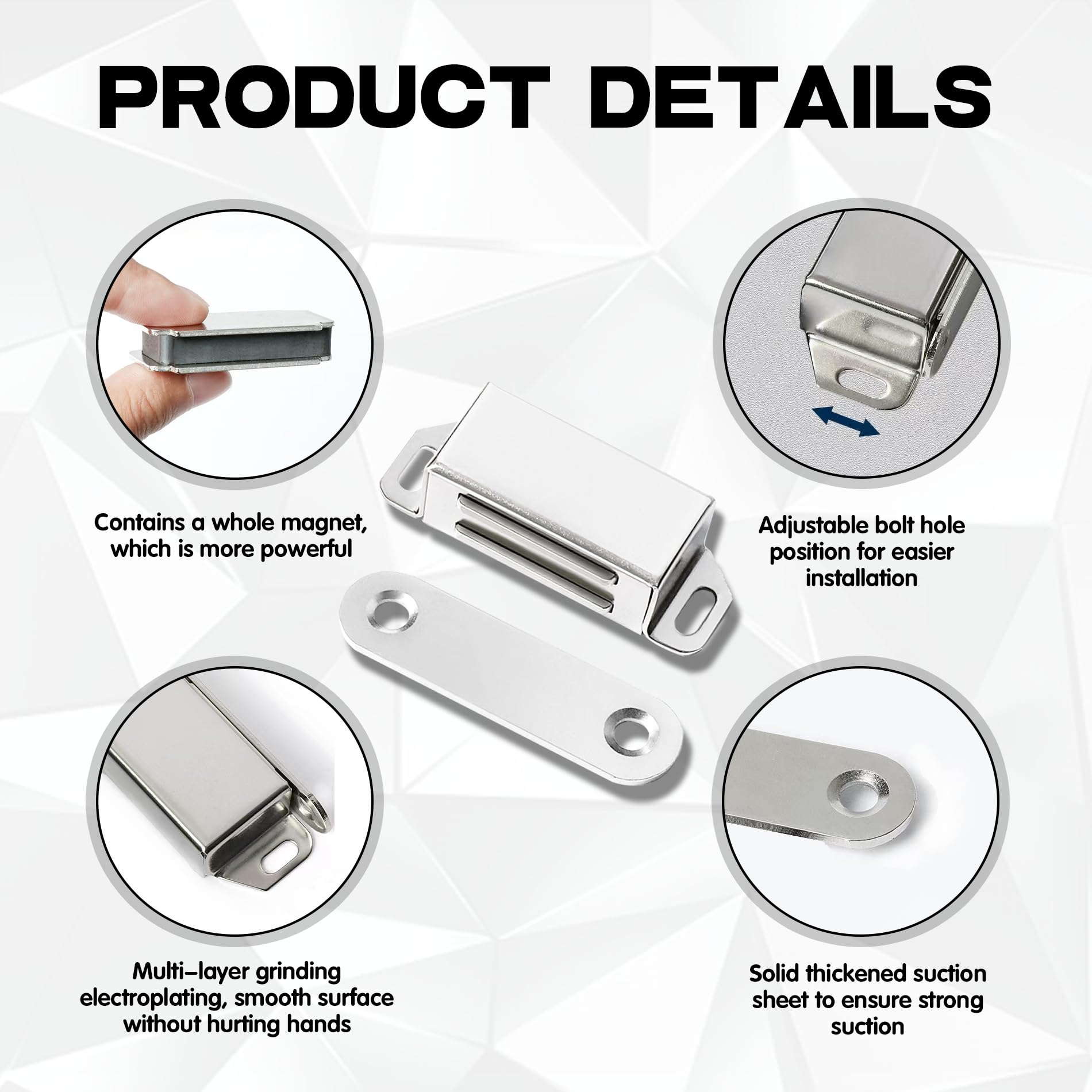 RYHHH Magnetic Door Catch,8 Kg Strong Magnet Cabinet Latches,Stainless Steel Door Magnets,Cupboard Door Magnet,with Strong Magnetic,for Bathroom Kitchen Sliding Door Window Cupboard(Silver 4 Pack) - Image 3