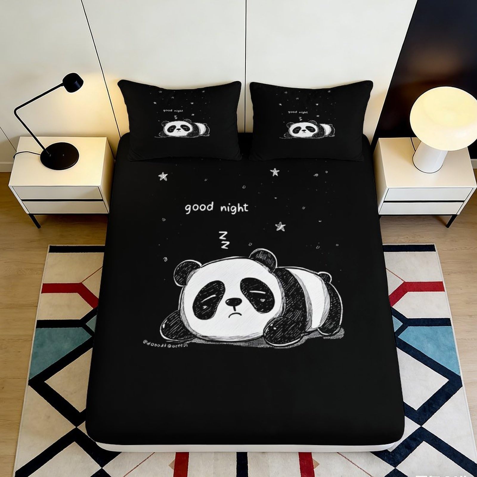 3D Printed Sleeping Panda Fitted Sheet Microfiber Soft Breathable Good Night Bed Cover for Bedroom Dormitory Guest Room Mattress Protection 120x200x25cm