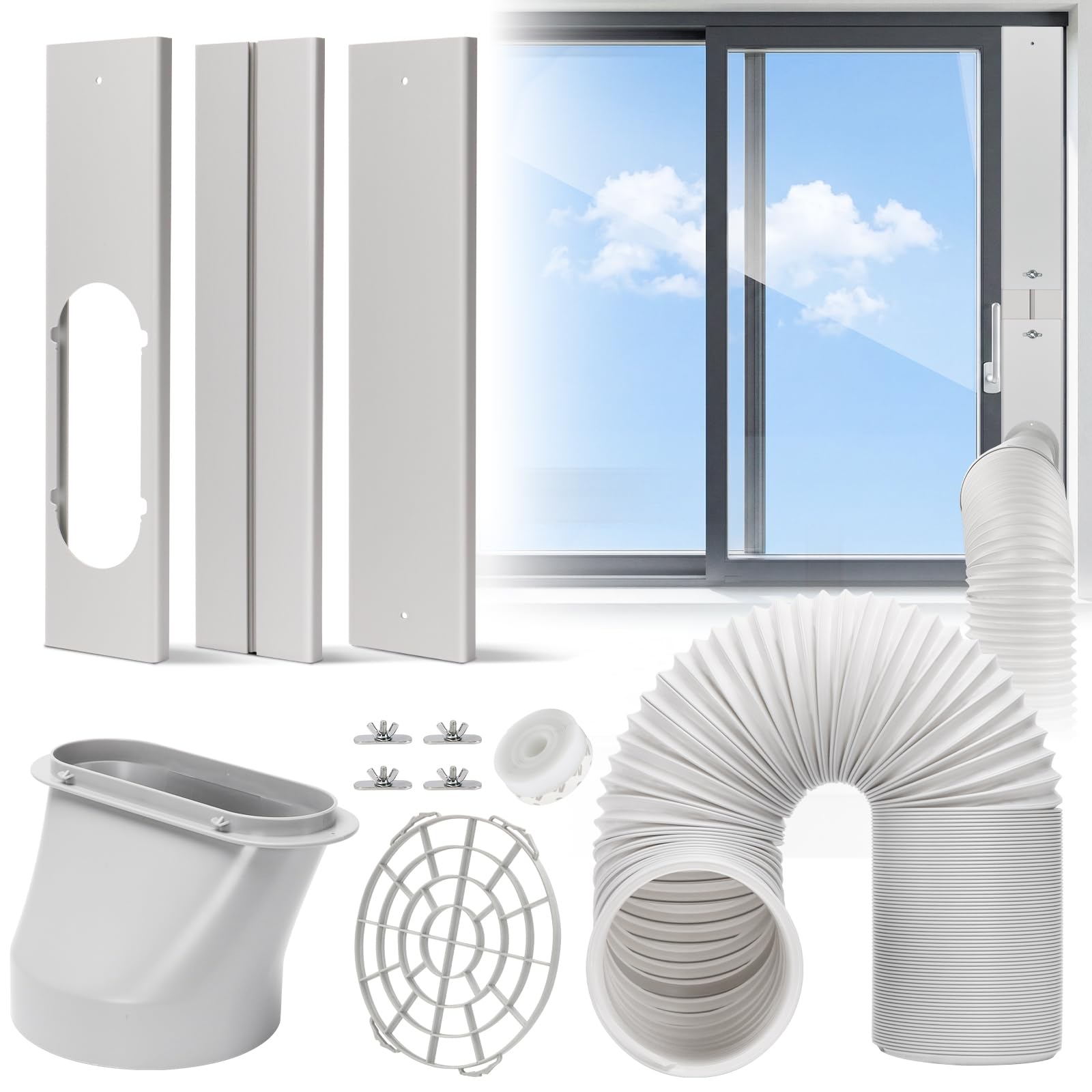 Portable AC Window Vent Kit with 5.1” Exhaust Hose Universal Window Seal Kit for Portable Air Conditioner, Adjustable Portable AC Windows Vent Kit for Sliding Horizontal and Vertical Window