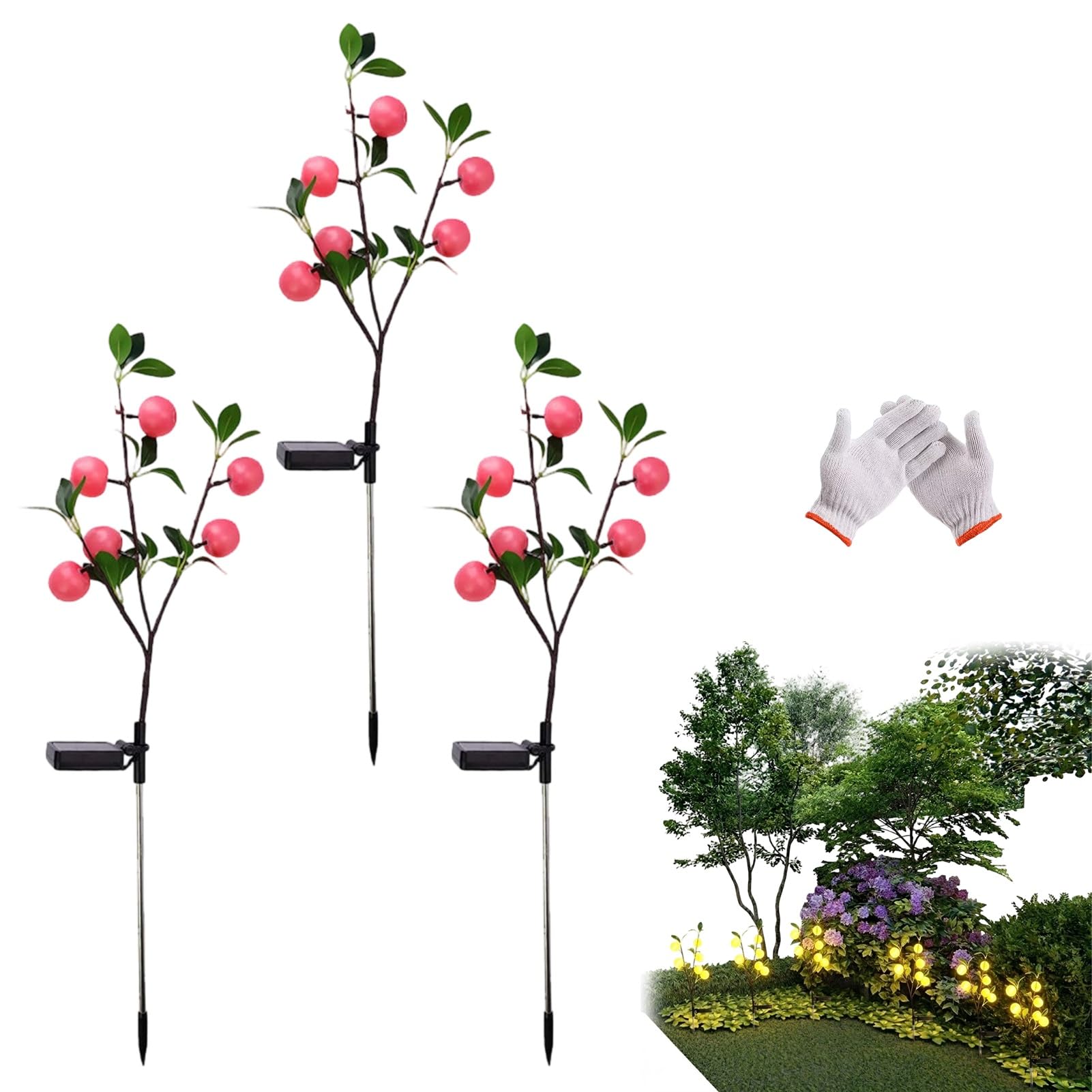 Solar Garden Lights Waterproof Solar Flower Tree Light With Realistic Lemon, Solar Tree, IP65 waterproof rating, For Decorating Gardens, Pathways, Courtyards, And Lawns[Energy Class A+++](3pcs-B)