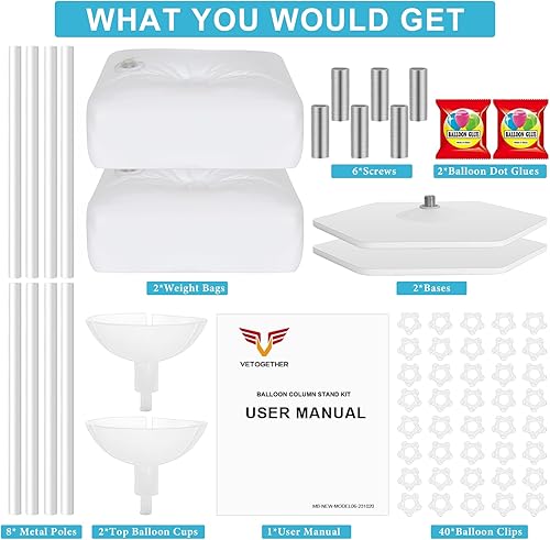 Miniatura 4 de VETOGETHER - Juego de 2 soportes de columna de globos para piso, kit de soporte de torre de globos actualizado 2024 con base, kit de soporte de