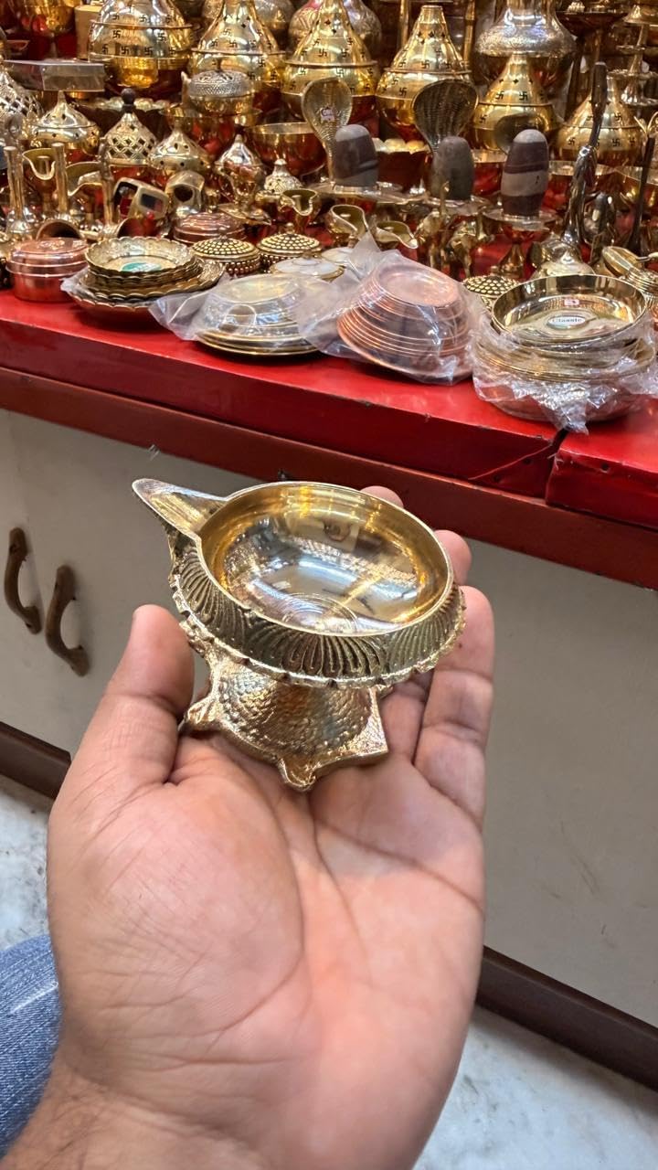 Decorative Brass Incense Holder Bowl, Traditional Design, Gold Finish