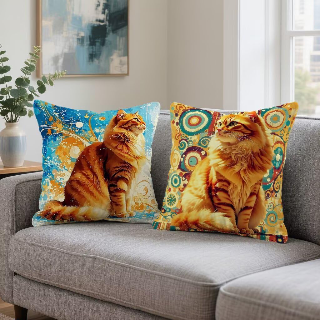 Funda Cojín 65 x 65 Juego de 2, Amarillo Funda Almohada 65x65 cm Cojines Sofa Gato Cushion Covers Lino con Cremallera Oculta para Sofá Decoración del Hogar, Regalos Mujeres Primavera Verano C-P5383E