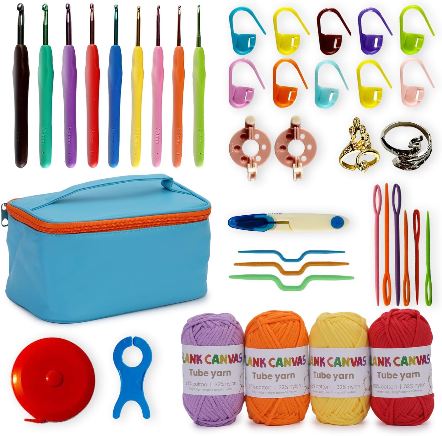 Blank Canvas® Crochet Kit for Complete Beginners | Over 25 Tutorial Videos Included | Perfect Starter Set for Adults and Children | Storage Bag | UK Brand