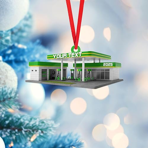 Miniatura 5 de Adorno de Navidad personalizado con bomba de gas, decoración retro personalizada para árbol de vacaciones, recuerdo único para trabajadores de