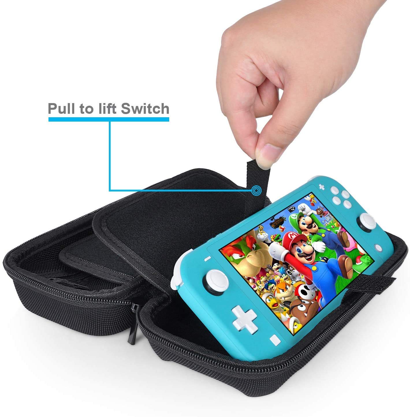 daydayup Switch Case Compatible with Nintendo Switch Lite, Portable Travel Switch Lite Case with 16 Game Cartridges, Protective Hard Shell Pouch for Switch Lite Accessories, Black — view 4