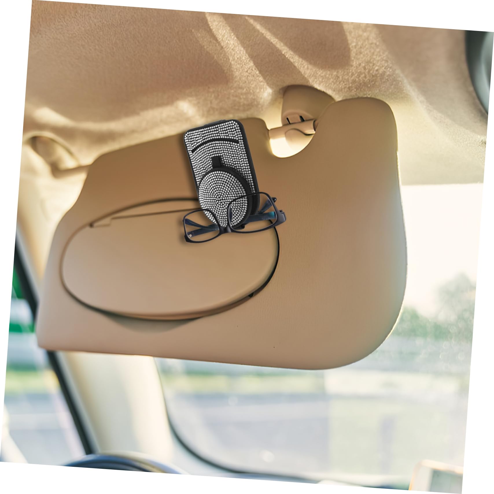Gatuida 3pièces Porte-lunettes De Voiture Avec Strass Support à Clip Pour Pare-soleil Accessoire Esthétique Pour Lunettes De Soleil Et Cartes
