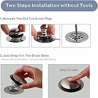 Vista 7 de Brushed Bathtub Drain Stopper,Universal Pop Up Bath Drain, Hidrop Tip Toe Tub Drain Stopper,Conversion Kit Assembly, Replaces Lift and Turn,Tip-Toe