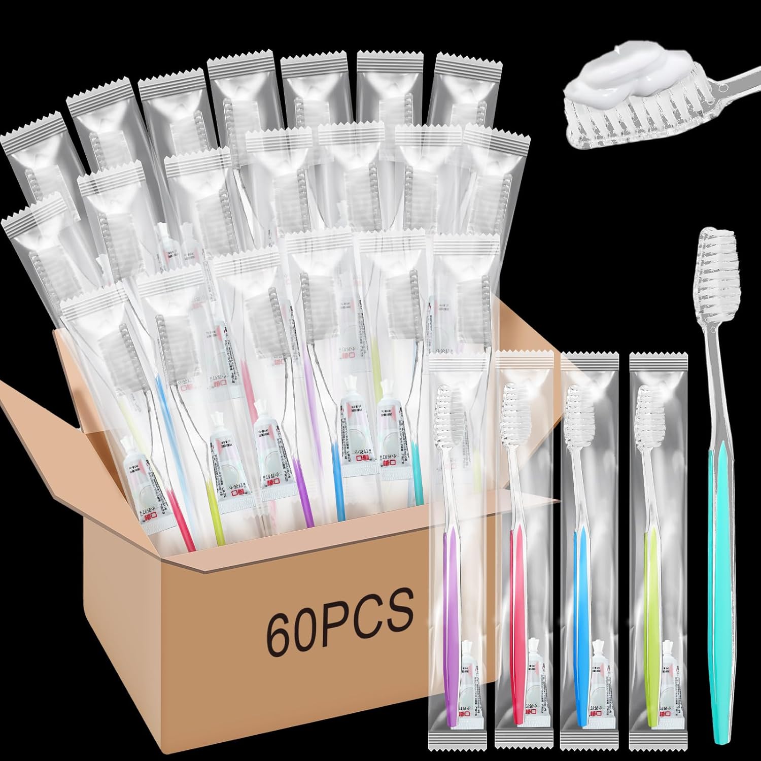 Maxcheck 500 Sets Disposable Toothbrushes Bulk with Toothpaste Individually Wrapped Homeless Supplies Travel Toothbrush for Hotel Camping School