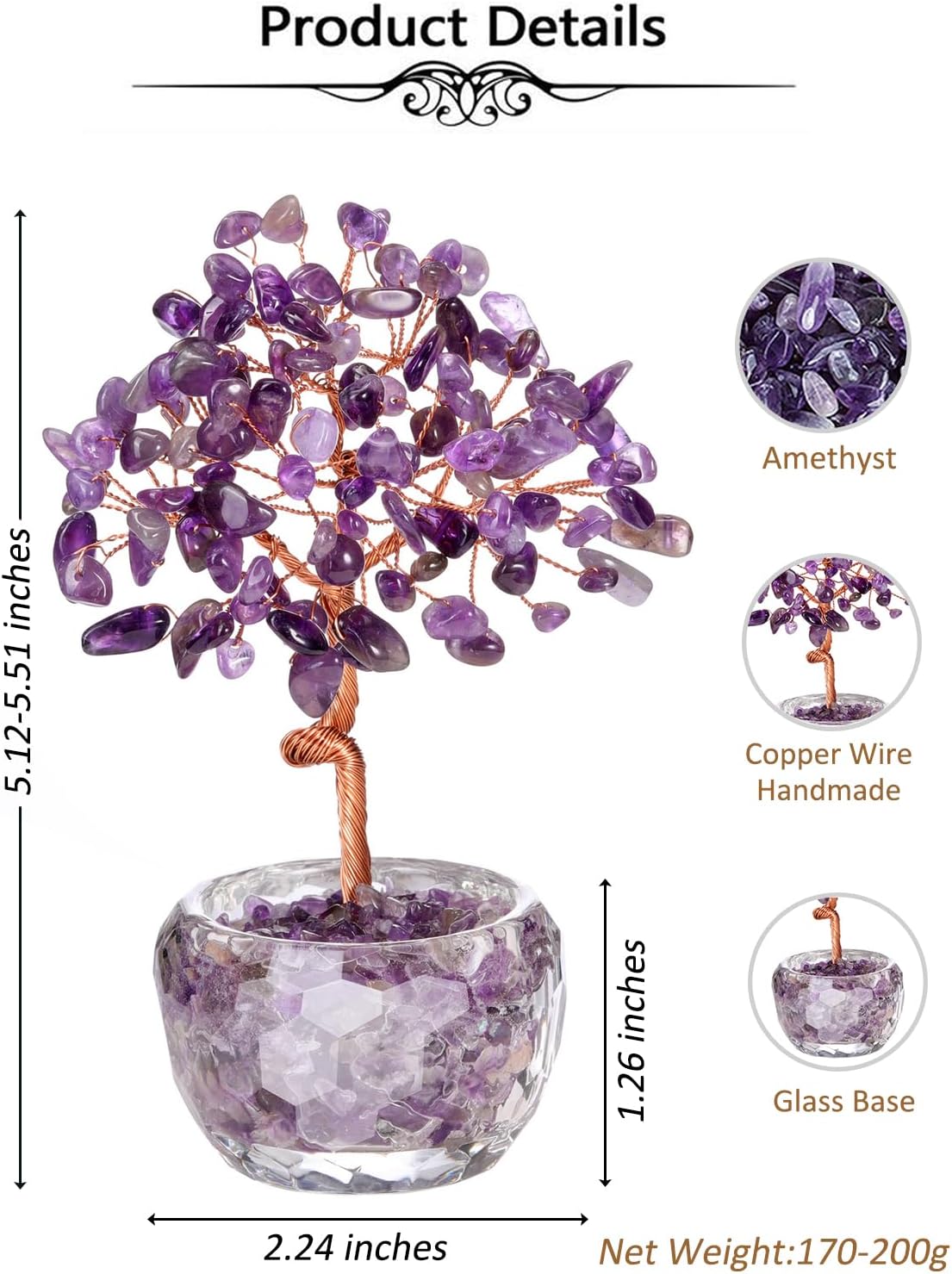 Top Plaza Healing Crystals Amethyst Crystal Tree with Glass Base Handmade Natural Gemstone Life Tree Mini Bonsai Money Trees Good Luck Home Office Desk Decor - Image 5