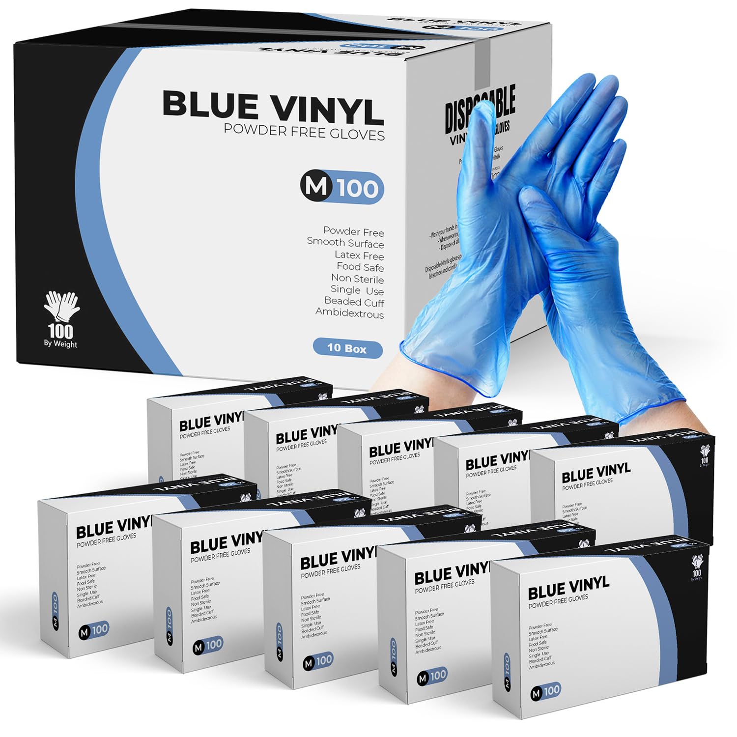 PRAIMA Disposable Gloves, Size M, Pack of 1000, Blue Vinyl Gloves, Powder Free, Latex Free, Comfortable Fit, Suitable for Food Handling, Cleaning, Hairdressing & Multi-Purpose Use