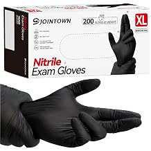 Jointown Nitrile Exam Gloves, 200 Pcs, 3.5 Mil Medical Black Gloves Disposable Latex Free Powder-Free For Exam, Food Prep Cleaning, X-Large