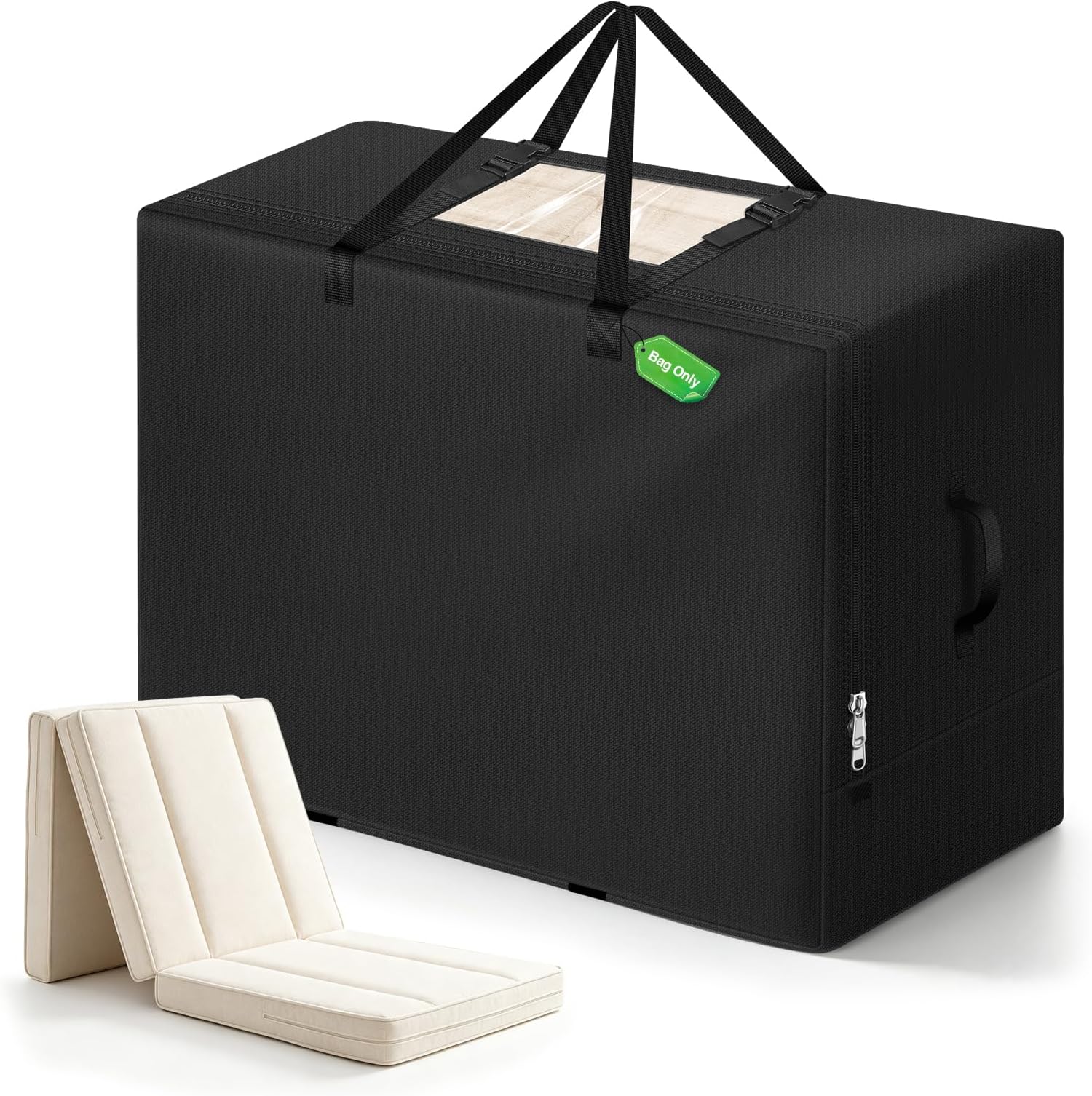 Cuddly Nest Folding Mattress Storage Bag Fits 4" Twin & Twin XL, Black