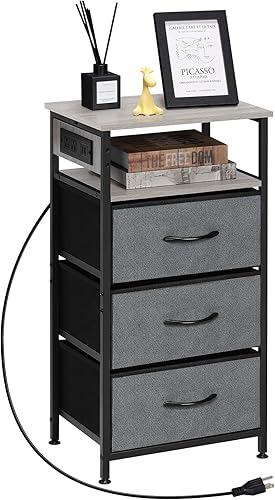 Miniatura 1 de LIANTRAL Nightstand with Charging Station, Dresser with 3 Fabric Chest of Drawers, Dresser Storage for Bedroom, Hallway, Closet, Living Room,